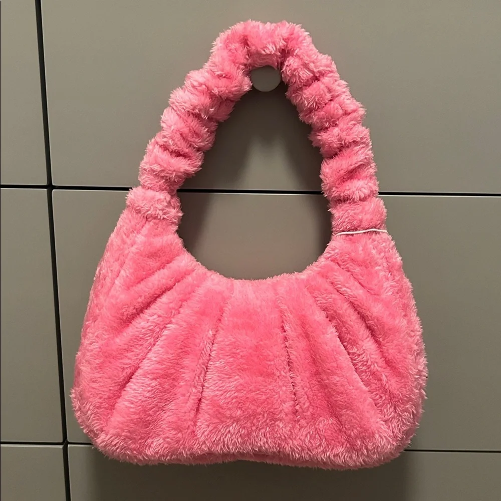 JW PEI Gabbi Terry Ruched Pink Faux Fur Fuzzy Hobo Handbag Revolve